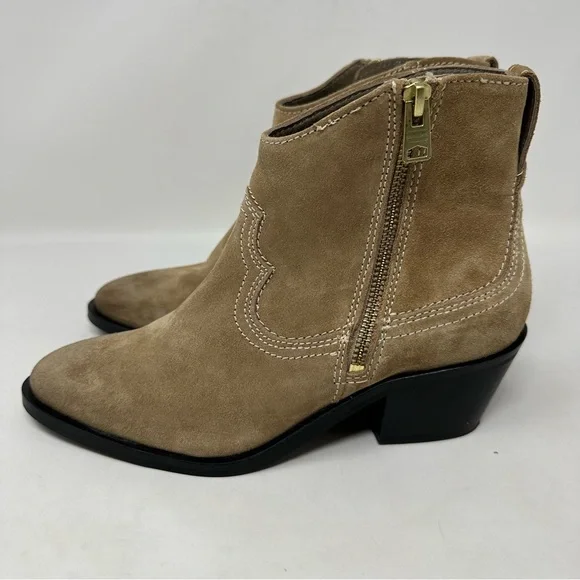 AllSaints Carlotta Western Suede Side Zip Ankle Boots Desert Sand Size 37, US 7 - Picture 3 of 13